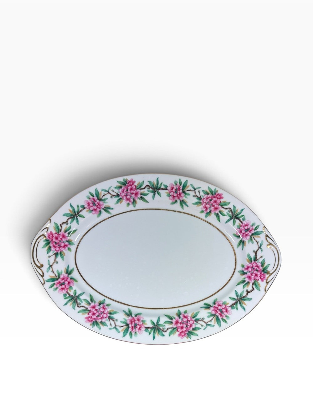 VTG Aichie China Occupied Japan Malibu Pink Floral Gold Trim Platter Cottagecore